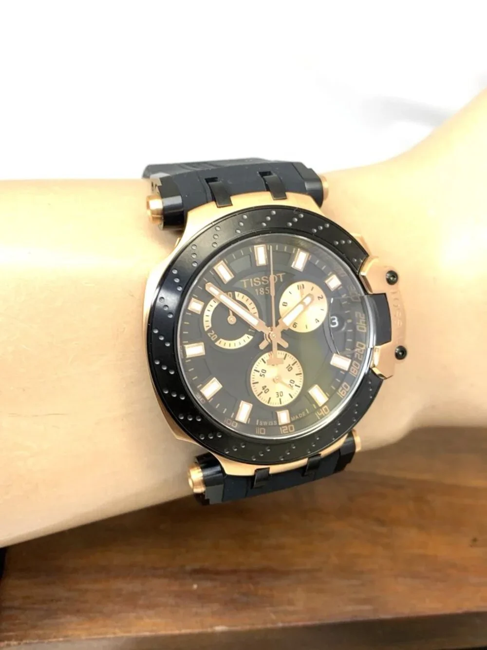 Tissot Mens Watch T-Race Chronograph Swiss Quartz Rose Gold Black T1154173705100